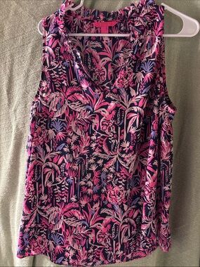 Lilly Pulitzer Navy Pink Tropical Print Sleeveless Top